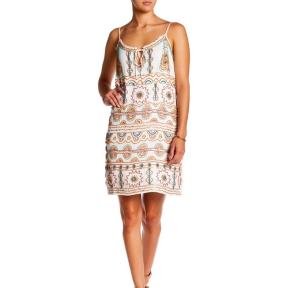 Raga Anthropologie beaded embellished spaghetti strap mini sundress L